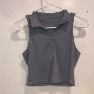 SHEIN Gray Collared Zip Crop Top